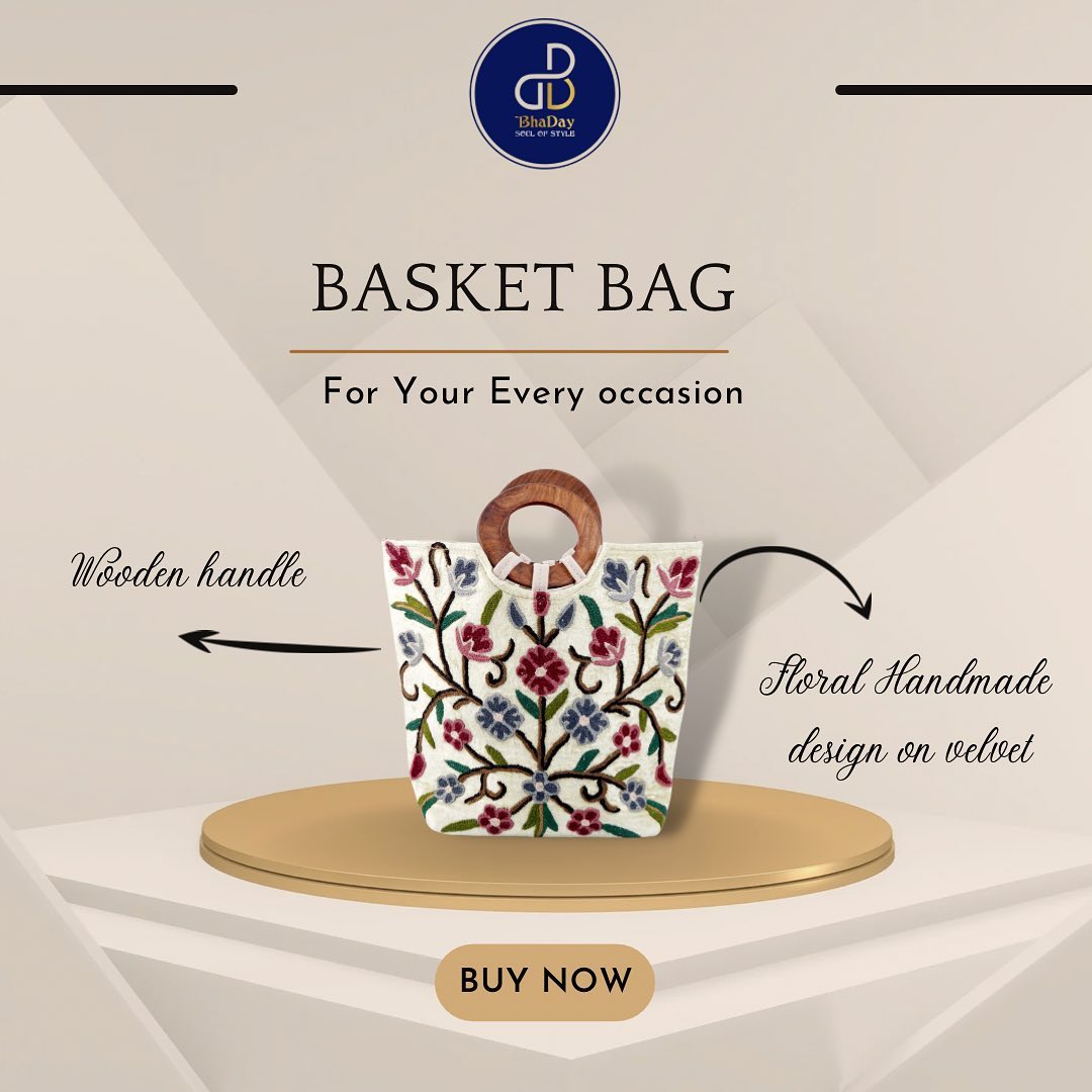 𝐁𝐚𝐬𝐤𝐞𝐭 𝐁𝐚𝐠 
For every occasion 
Bag Material:- 𝐕𝐞𝐥𝐯𝐞𝐭
Design:- 𝐅𝐥𝐨𝐫𝐚𝐥 𝐇𝐚𝐧𝐝𝐦𝐚𝐝𝐞 𝐝𝐞𝐬𝐢𝐠𝐧
Handle:- 𝐰𝐨𝐨𝐝𝐞𝐧
Product by:- BhaDay Soul Of Style 
@bhadaysoulofstyle 
www.bhadaysoulofstyle.com
Manufactured in:- Kashmir 
E-Store :- Australia
For more Handmade products -
Visit:- www.bhadaysoulofstyle.com
@bhadaysoulofstyle 
For order:- DM or contact us on ⬇️
0481 235 232 AUS
📞+61481235232 Overseas 
📧- bhaday@bhadaysoulofstyle.com
#kashmiriproducts #handmade #handbags  #bags  #sydney #fashion #shopping #onlineshop #style #onlinestore #online  #basketbag  #instagood #fashionista #shoppingonline #instagram #fashionstyle #sale #shop #like #follow #trending  #shoponline #accessories #clothing #handmade 
#bhadaysoulofstyle